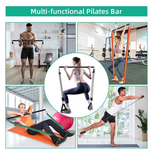 Topfinder Resistance Band Bar Adjustable Length for Workout, Portable Pilates Bar for Home Gym, Exercise Training Bar for Full Body Fitness (Black) (Black)