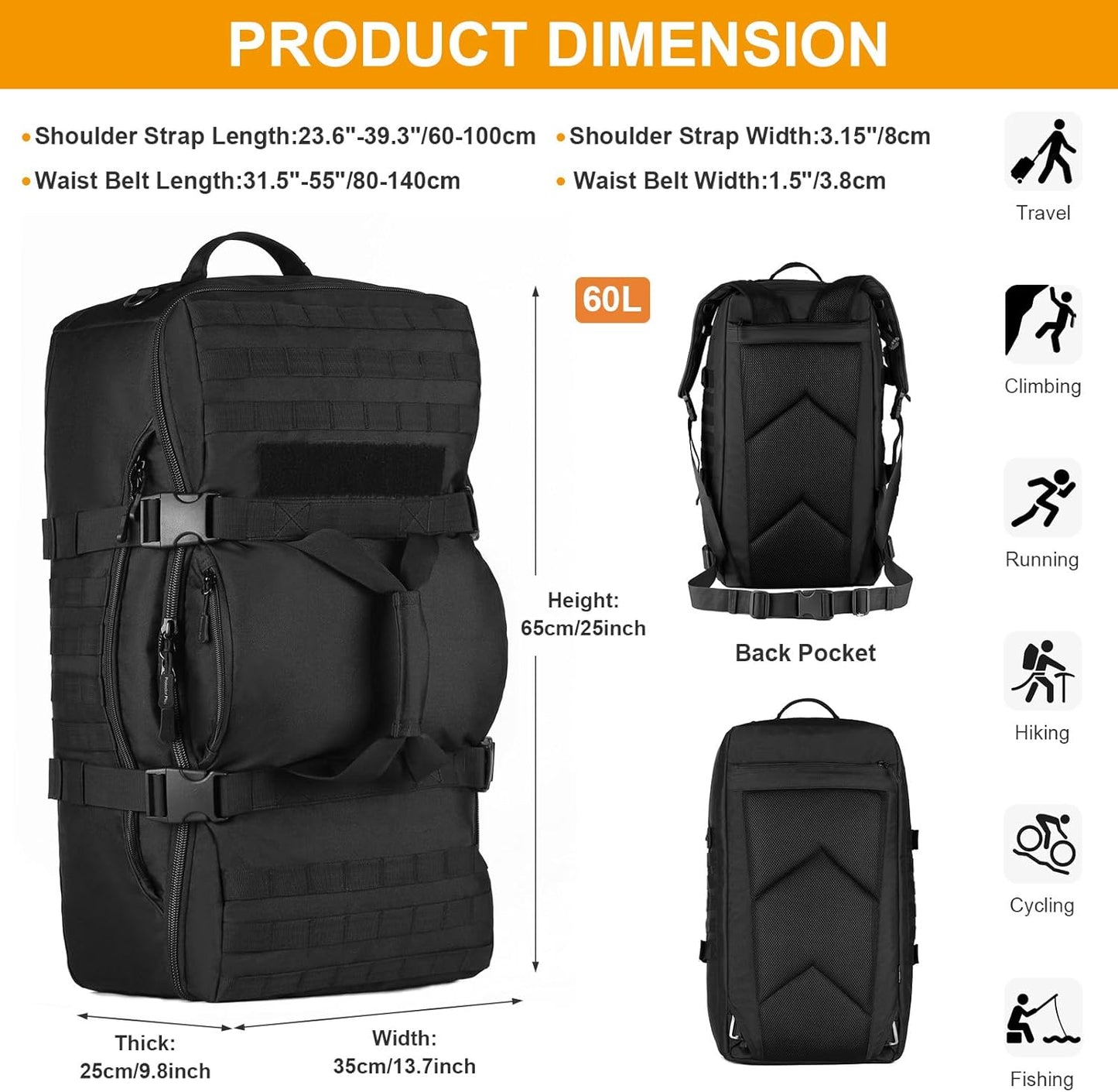 60L Tactical Military Backpack - Outdoor Assault Pack for Hunting, Camping & Travel