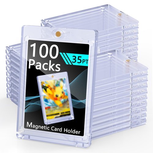 SAMYUCHO 100ct Magnetic Card Holder, 35pt Magnetic Card Holders for Trading Cards Display Case Protectors Sleeves Hard Plastic Cover for Sports Game Cards