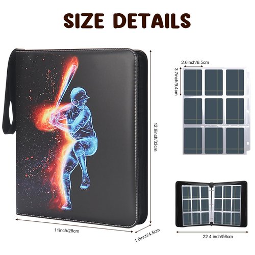 Baseball Card Binder 900 Pockets, HYMENEX Baseball Card Holder 9-Pocket Trading Card Binder Fits 900 Cards with 50 Removable Sleeves for Sports,Game Cards