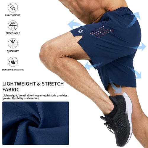 S Spowind Men’s Running Athletic Shorts 7 Inch Quick Dry Lightweight Workout Gym Tennis Shorts 3 Zipper Pockets Navy