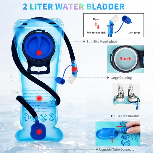 Coolfel Hydration Pack, Hydration Backpack with 2L Hydration Bladder, Festival Essential Water Backpack, Lightweight Hydration Bag Hydropack Hydro for Running, Biking, Music Festival Gear, Rave