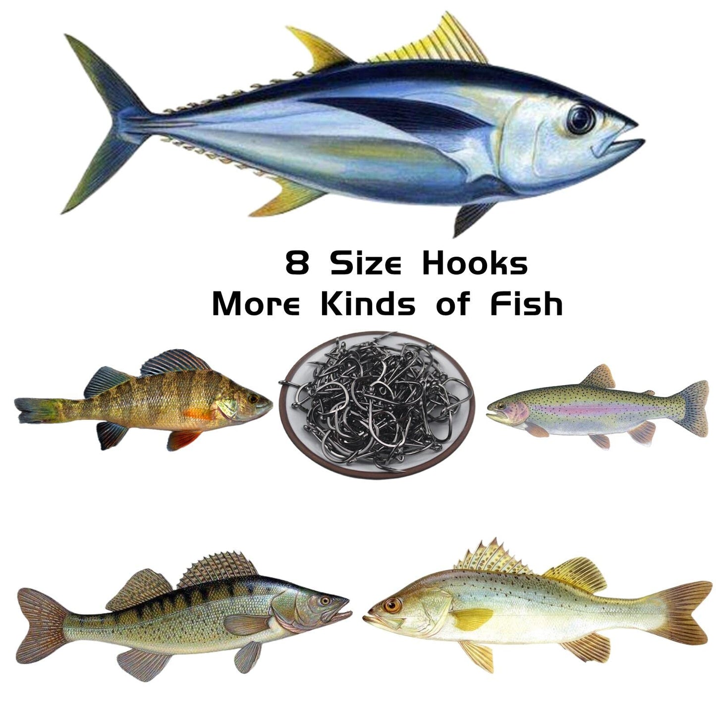 Fishing Hooks Freshwater Saltwater Fish Hooks Bulk Fishing Hooks Set 600PCS Worm Catfish Hooks Fish Gear Equipment Supplies (600PCS)