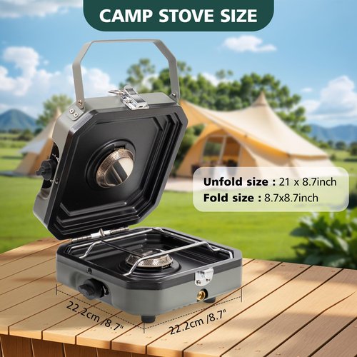 Hiteemer 2 Burner Portable Camping Stove with Griddle 17200 BTU Folding Camp Gas Stove Camping Adjustable Burners Piezo Ignition