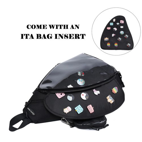 Oxford Ita Bag Kawaii Pin Display Chest Pack Single Shoulder Bag Sport Backpack Hiking Daypack, Medium