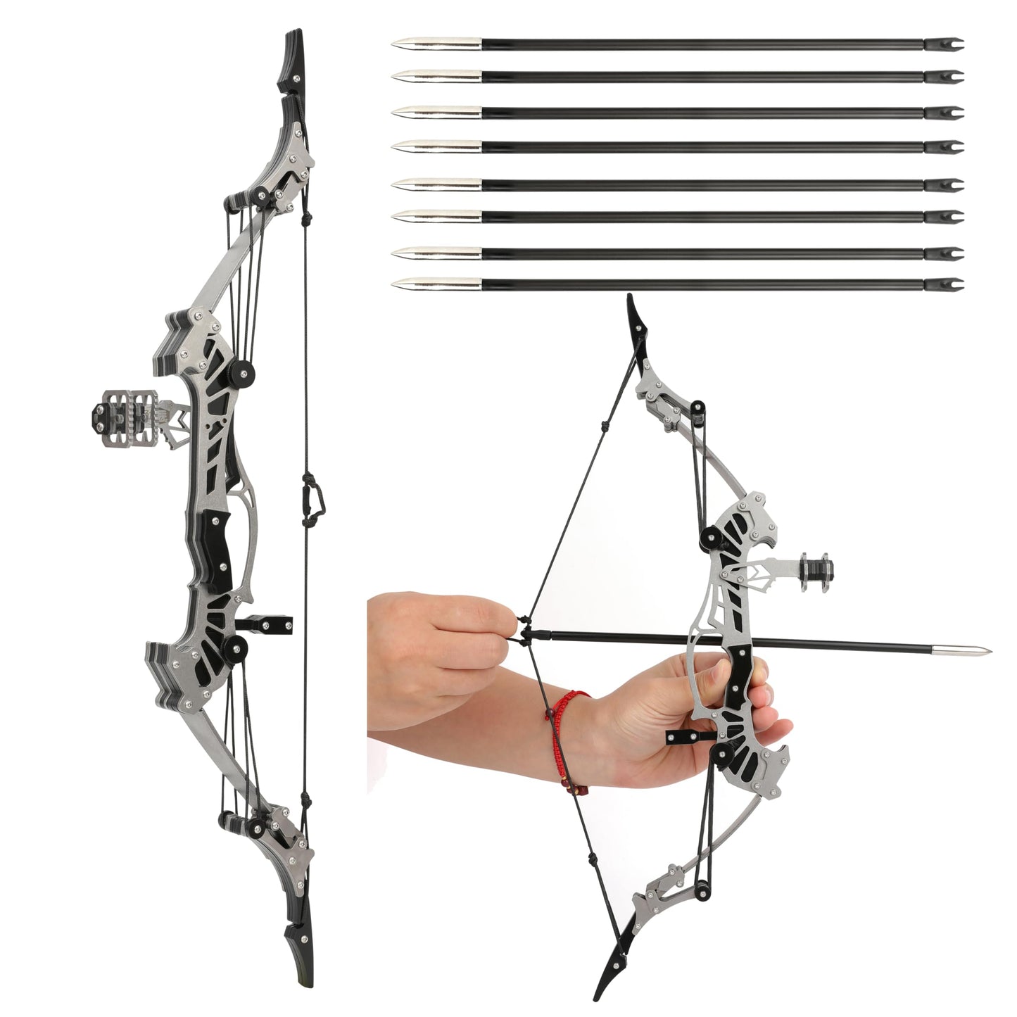 AMEYXGS 16.4inch Mini Lever Bow Recurve Bow Stainless Steel Includes 4/8 Arrows and Target Paper (8 Arrow Set)