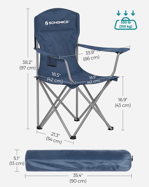 SONGMICS 2 Pack Folding Camping Chairs, Load 330 lb, Cup Holder and High Backrest, Heavy-Duty Structure, for Lawn, Garden, Fishing, Terrace,Twilight Blue UGCB008Q02