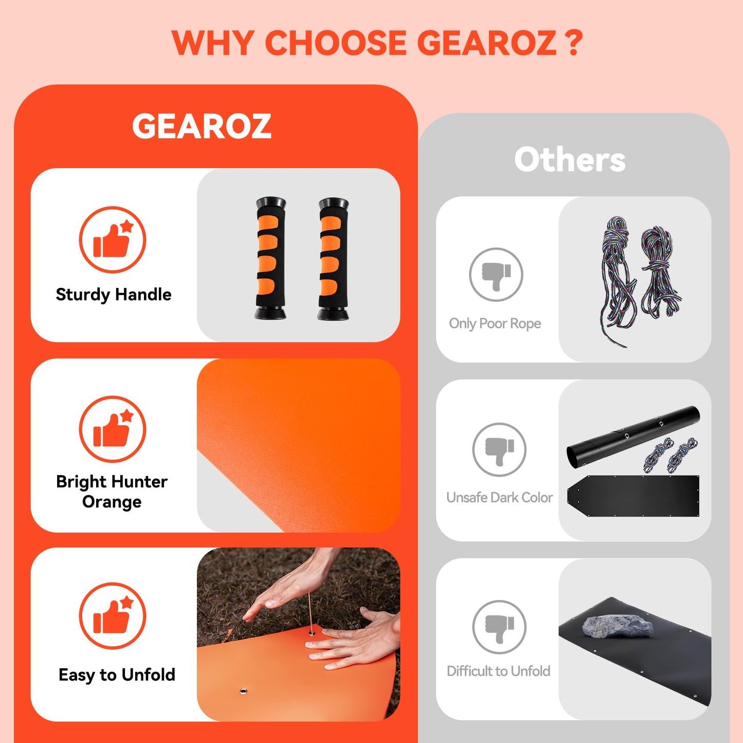 GearOZ Deer Drag Sled Thickened Game Hauler Strap Reduce Ground Friction & Transport Game Easier Heavy Duty Deer Pull Rope for Dragging Deer Cart Deer Hunting Accessories Gift for Hunters, Orange