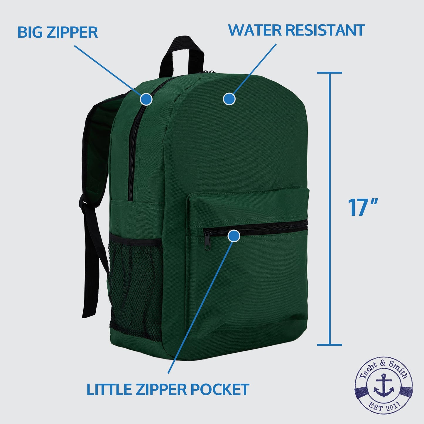 Yacht & Smith 48 Pack Backpack, Bulk 17 inch Lightweight Outdoor Travel Gym Corporate Events Bag
