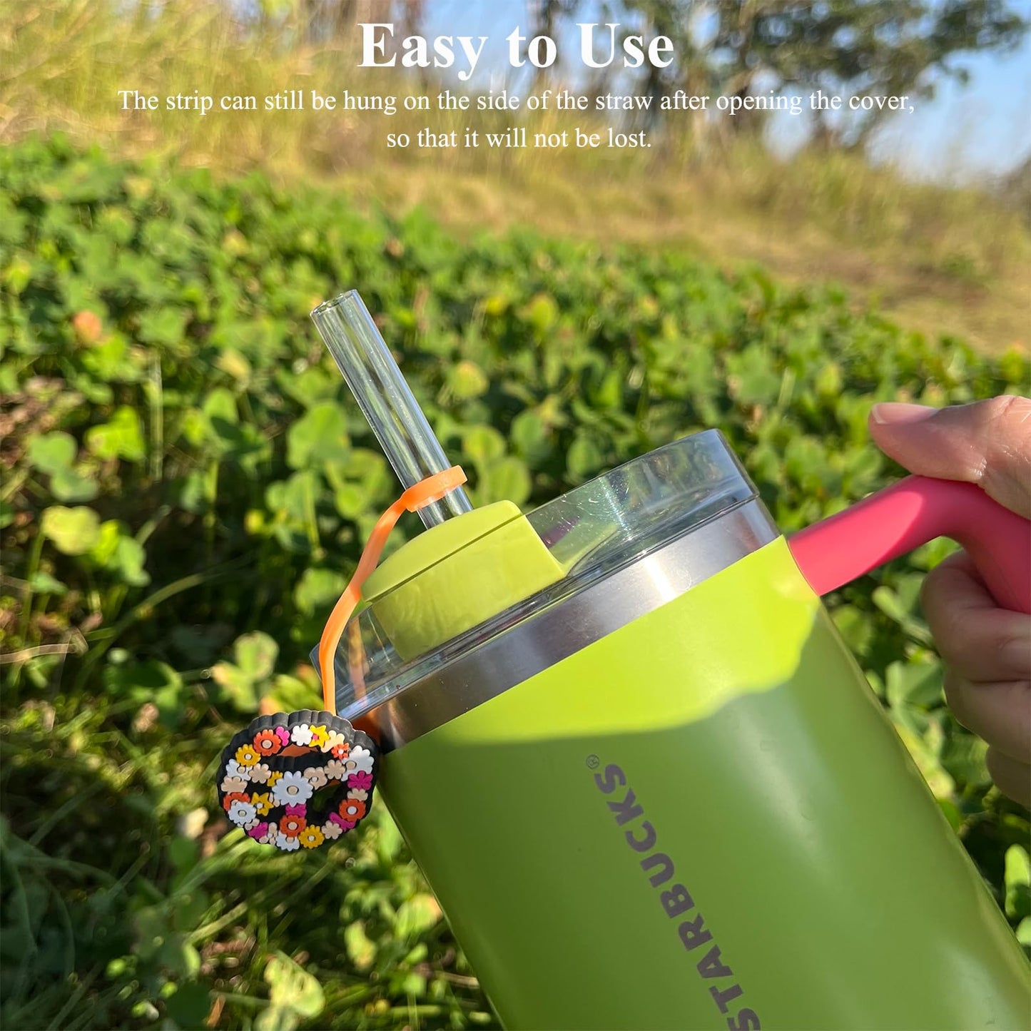 Amreich Boho Straw Cover for Stanley Cup - 4PCs Orange Stanley Cup Accessories, Groovy Hippie Design 60s 70s Party Straw Favors