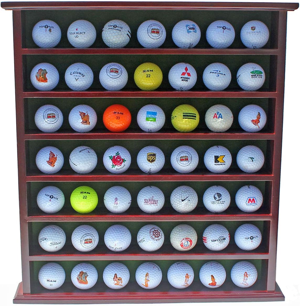 Golf Ball Display Case Cabinet Rack - 49-Ball Holder with Open Design, Black Finish