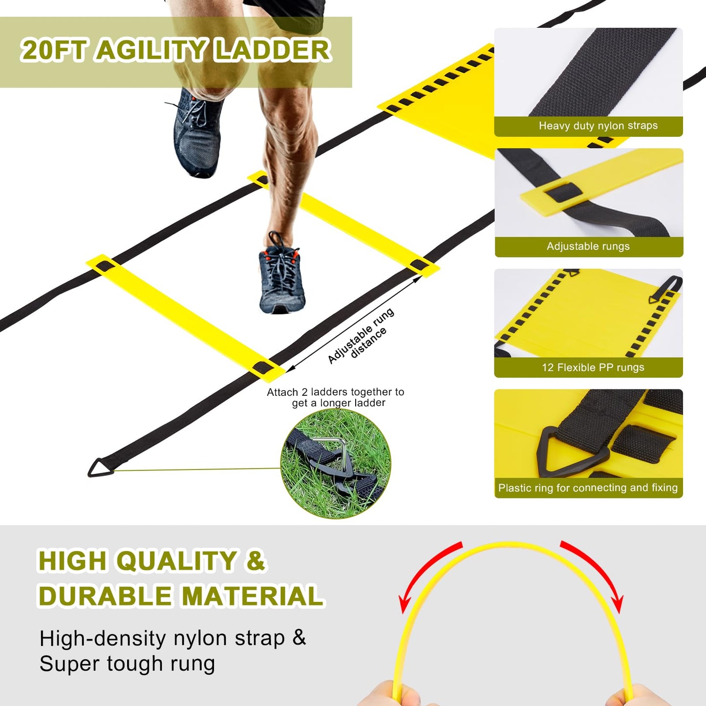 AGPTEK Agility Training Equipment Set, Agility Ladder Speed Soccer Kick Trainer Cones Jump Rope Resistance Bands Exercise Workout Equipment Boost Fitness & Increase Quick Footwork