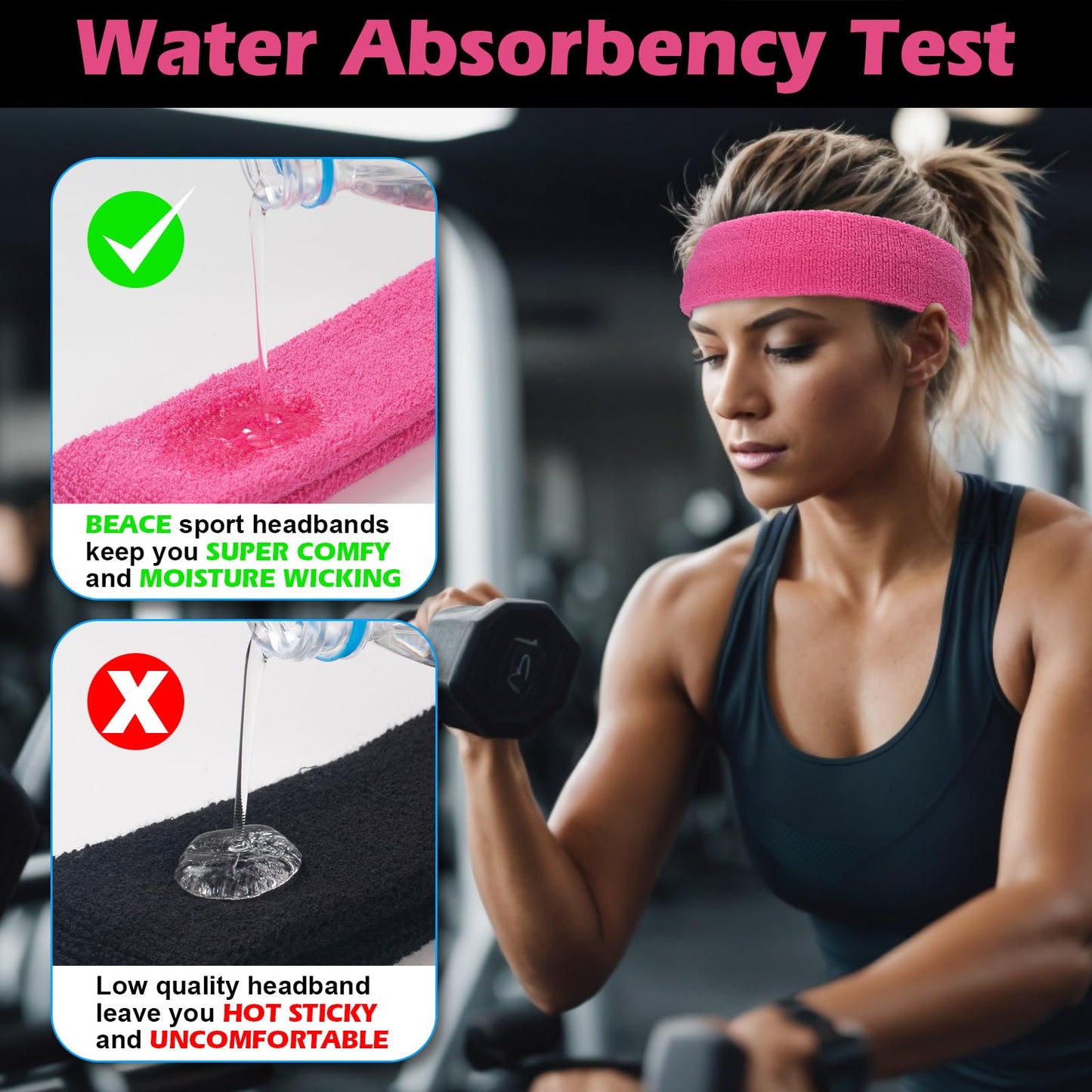 ONUPGO 4 Pack Sweatbands Sports Headbands for Men & Women, Cotton Headband Terry Cloth Sweatband for Tennis,Basketball,Football,Gym,Working Out - Moisture Wicking Elasticity