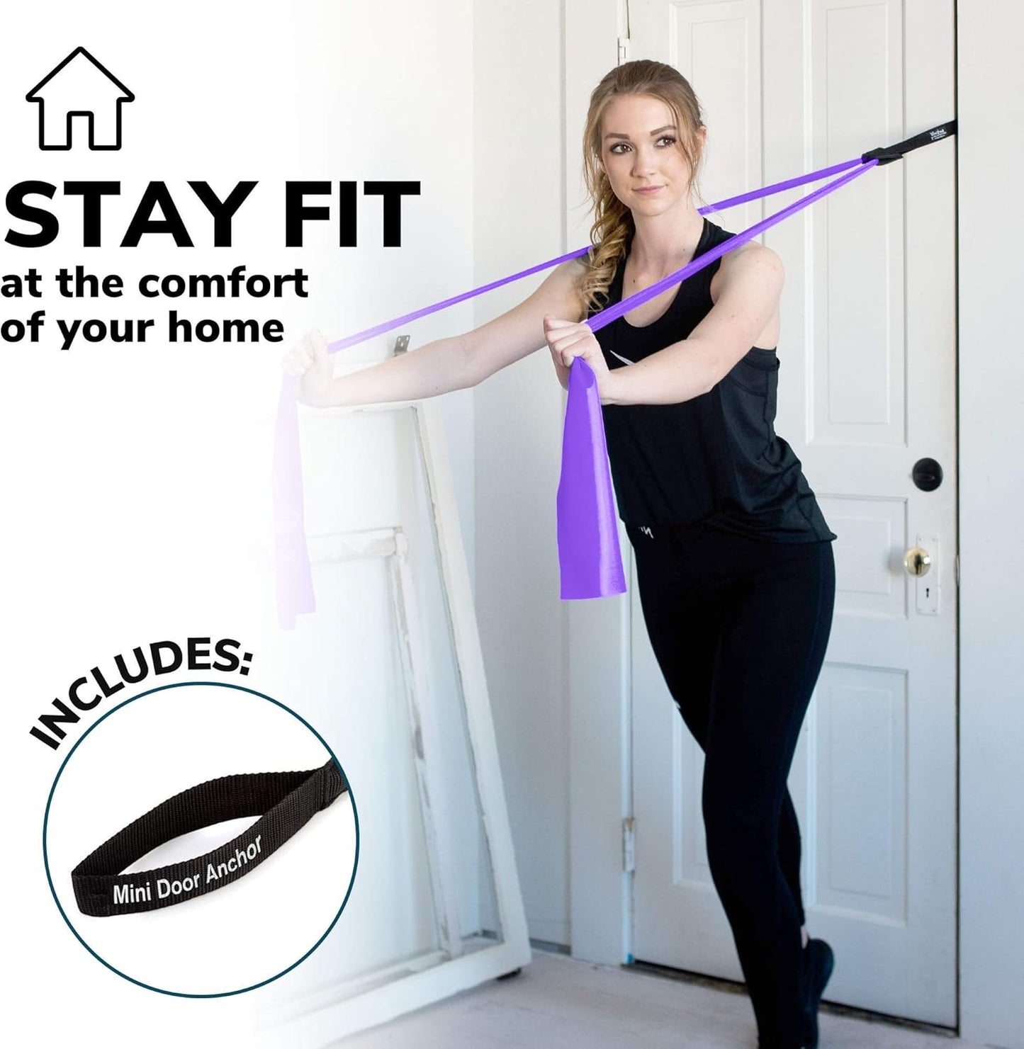7Ft Long Resistance Bands for Stretching - Resistance Bands Set with Door Anchor - Exercise Bands Including Carry Pouch, E-Book & App - Latex-Free Workout Bands