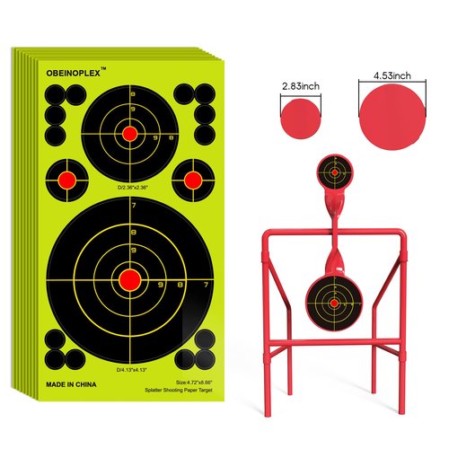 Paper Shooting Targets, High Visibility Splatter Targets, Multi-Bullseye Splatter Target - Easily Check The Shots Burst Bright Fluorescent Yellow in a Distance. 50 Pack
