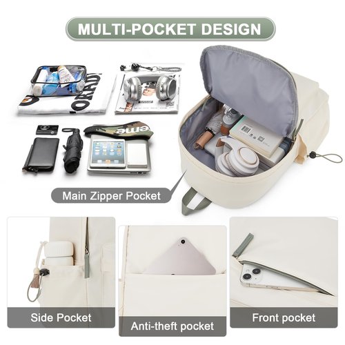 UPPACK Backpack Lightweight bag Waterproof college backpack for cute Aesthetic backpack Casual Daypack for Men Women(Beige Green)