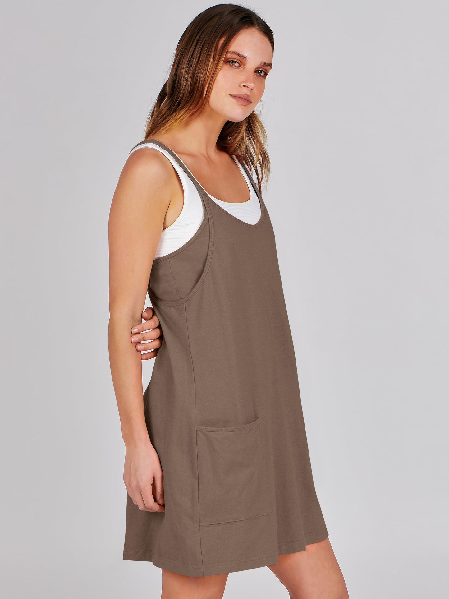 ANRABESS Women Athletic Dress Summer Tennis Workout Active Sports Mini Romper Dress Built in Shorts Travel Vacation Clothes Coffee Medium