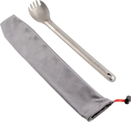 Core Element Pure Titanium 8.5" Long Handle Spork Outdoor Ultralight Bushcraft Campfire Flatware for Camping Backpacking Great for Freeze-dried meals Deep Pouch