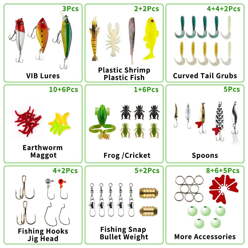 GOANDO Fishing Lures Kit 380Pcs Fishing Accessories Set for Bass Trout Salmon with Topwater Lures Crankbaits Spinnerbaits Spoon Worms Jigs and More Fishing Gear with Tackle Box