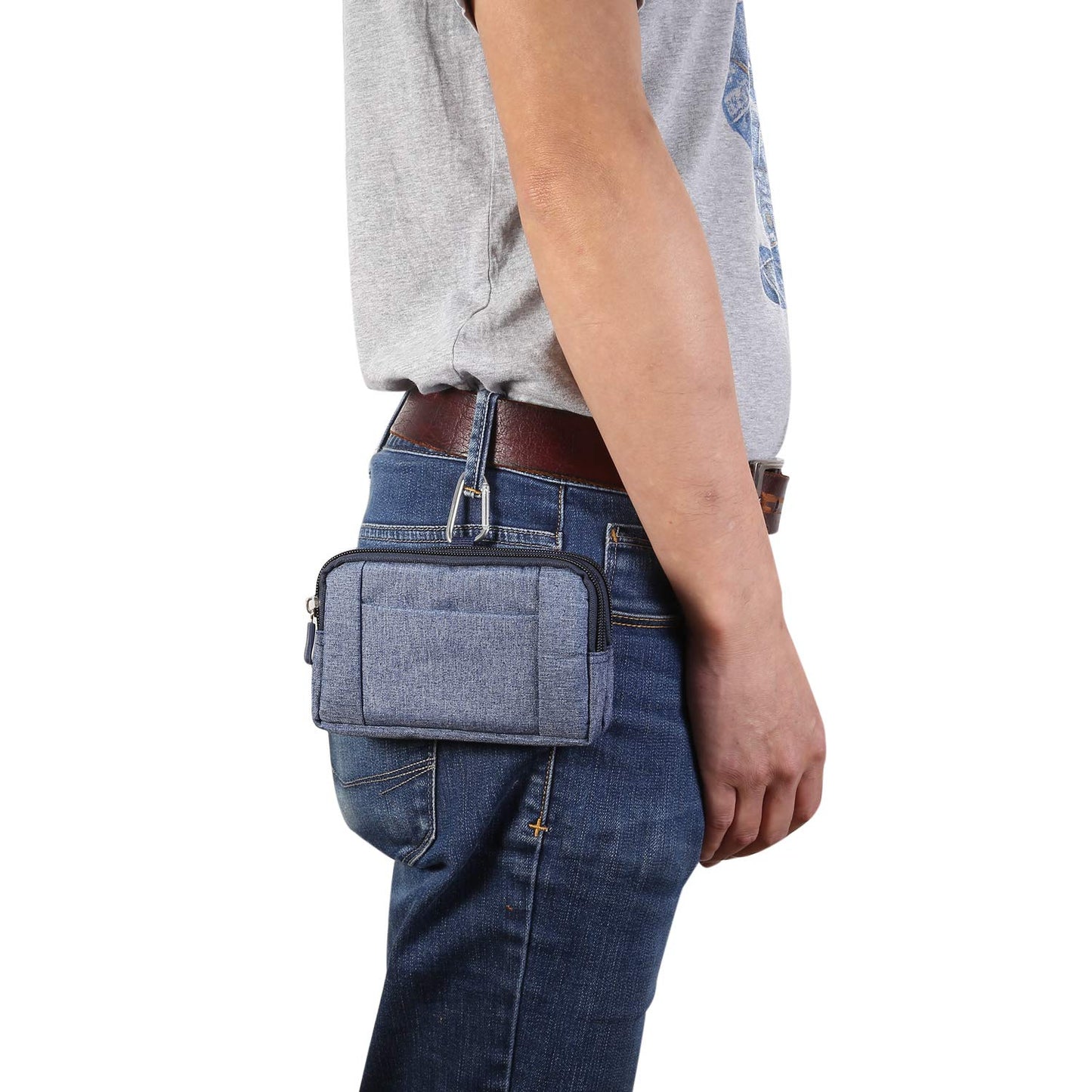 Vertical Cell Phone Waist Bag Mens, Mobile Phone Belt Pocket with Clip, Universal Mens Mobile Phone Belt Clip Holder Smartphone Waist Pouch Fanny Pack Protective Wallet with Carabiner Belt Loop