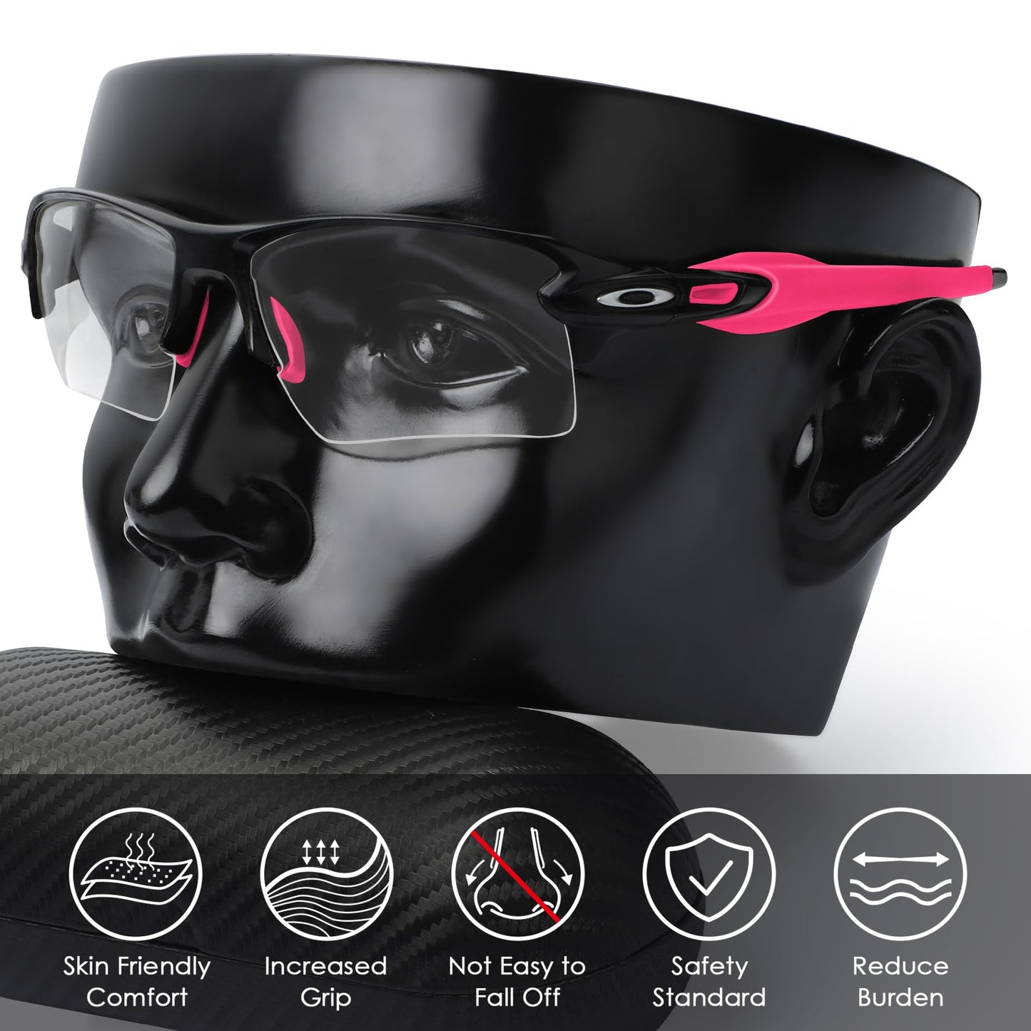 BLAZERBUCK Sock Kits Earsocks & Nosepieces for Oakley Flak 2.0 OO9295/Flak 2.0 XL OO9188/Flak 2.0 Asian Fit OO9271 Sunglasses - Black + Pink Red