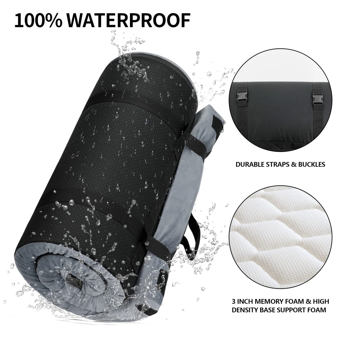 TONAHUTU Memory Foam Camping Mattress Pad, Portable Sleeping Pad Roll Up Travel Mattress Waterproof Foldable Floor Cot Mattress Guest Bed for Sleepover 72'' x 24'' x 3''