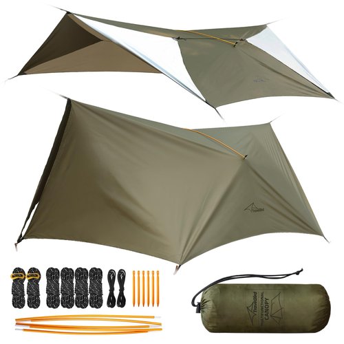 Travel Bird Ultralight Tarp, 14ft Hammock Rain Fly Lightweight Waterproof Camping Tent Tarp with Doors, Bushcraft Tarp Shelter for Backpacking Hiking Camping