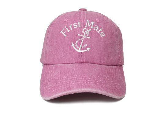 Enodtter First Mate Baseball Cap for Women, Washed Pink Nautical Marine Sailor Hats, Gift Skipper Boating Cap Embroidered Dad Hat