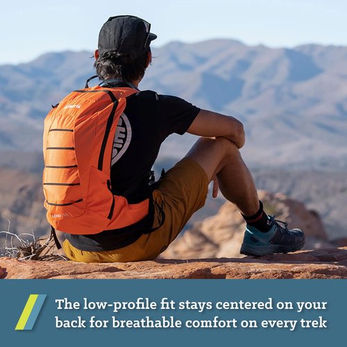 KLYMIT Echo 12L Hydration Pack | Hiking Backpack with 3 Liter Hydration Bladder and Large Storage Compartment — Orange/Black