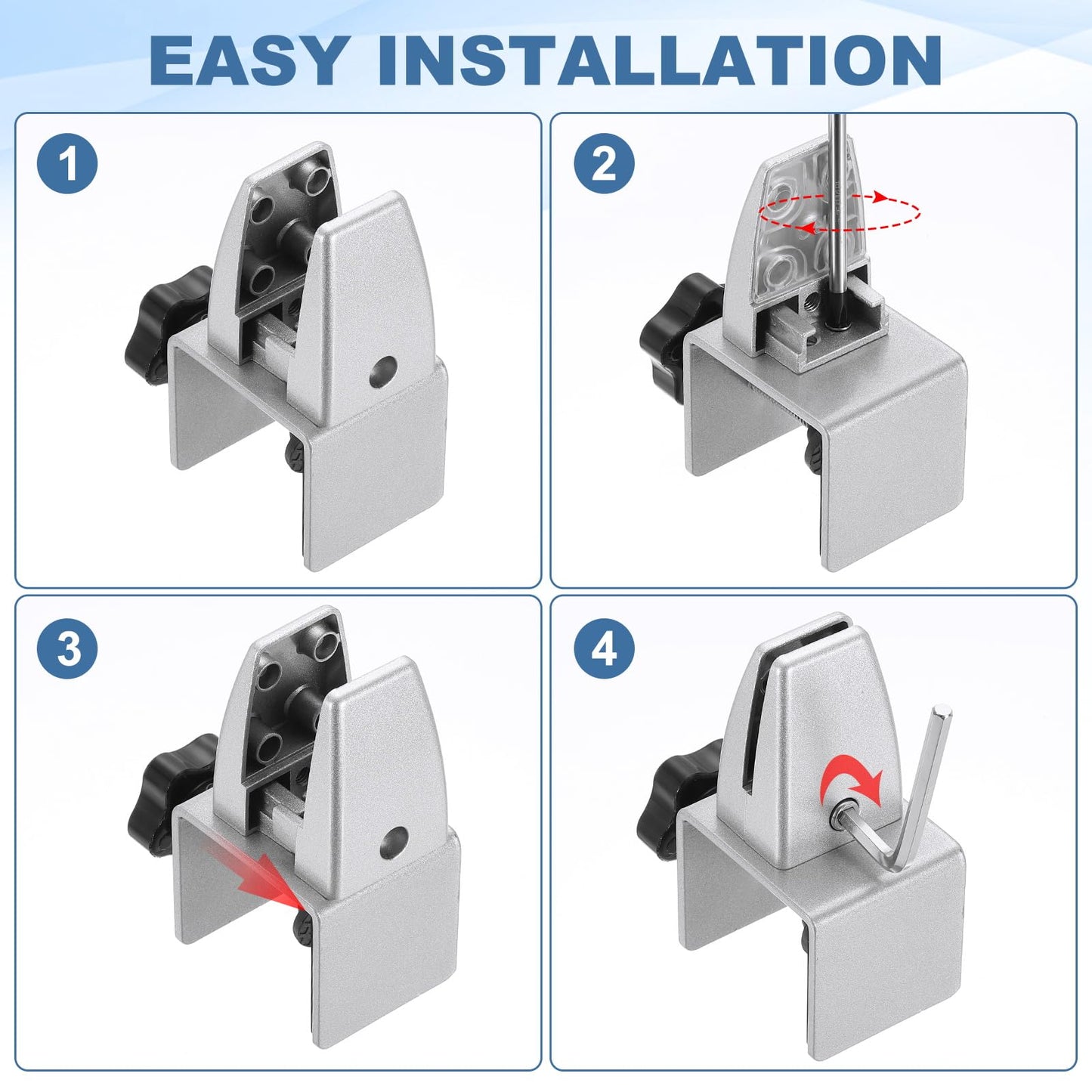 PATIKIL 1.8x1.3x2.1" Desk Divider Support Clamp, 4 Pcs Aluminum Desk Shield Clamp Desk Divider Partition Clamp Sneeze Guard Clamp Bracket for Office Home Desk Panel, Silver
