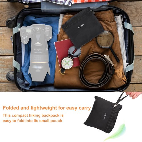MOSISO 10L Lightweight Hiking Daypack Small Packable Travel Hiking Backpack, Foldable Shoulder Bag with Front Vertical Pocket, Black