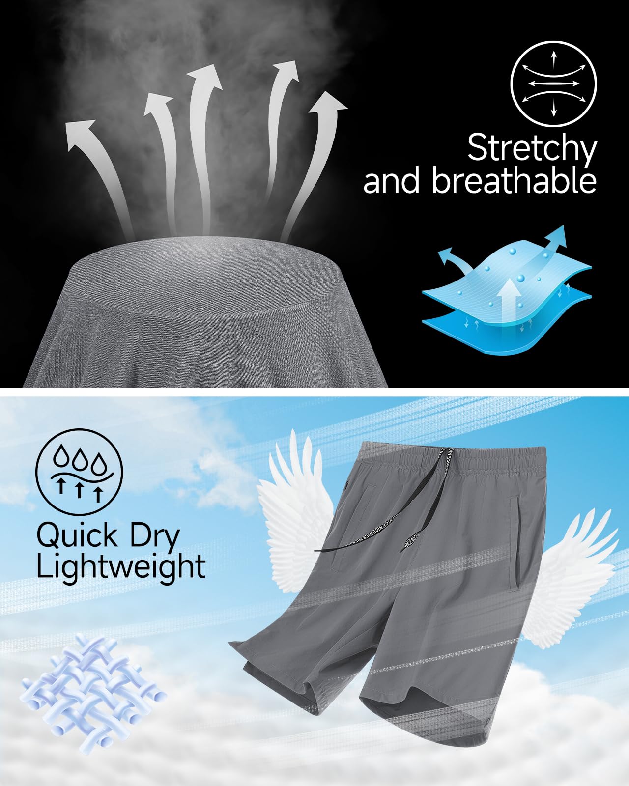 Lempue 2 Pack Mens Athletic Workout Shorts 7 Inch Quick Dry Gym Shorts with Pockets, Sports Tennis Running Shorts for Men