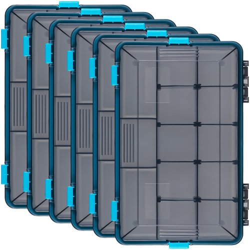 Wonderjune Fishing Tackle Boxes Waterproof 3600 Tackle Trays with Removable Dividers Plastic Storage Organizer Bait Vault Camouflage Box for Freshwater Saltwater (Blue)