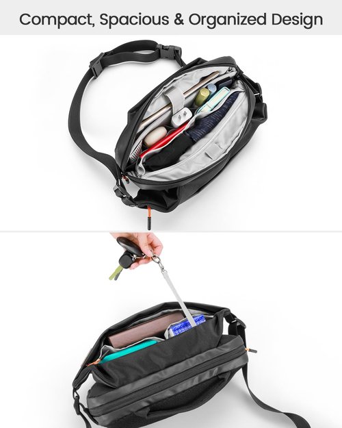 Soulgo Big Sling Bag with RFID Blocking for Men & Women, Crossbody Chest Shoulder Bag with Water Bottle Holder for Travel, Cycling, Work, Sport, Hiking-Black