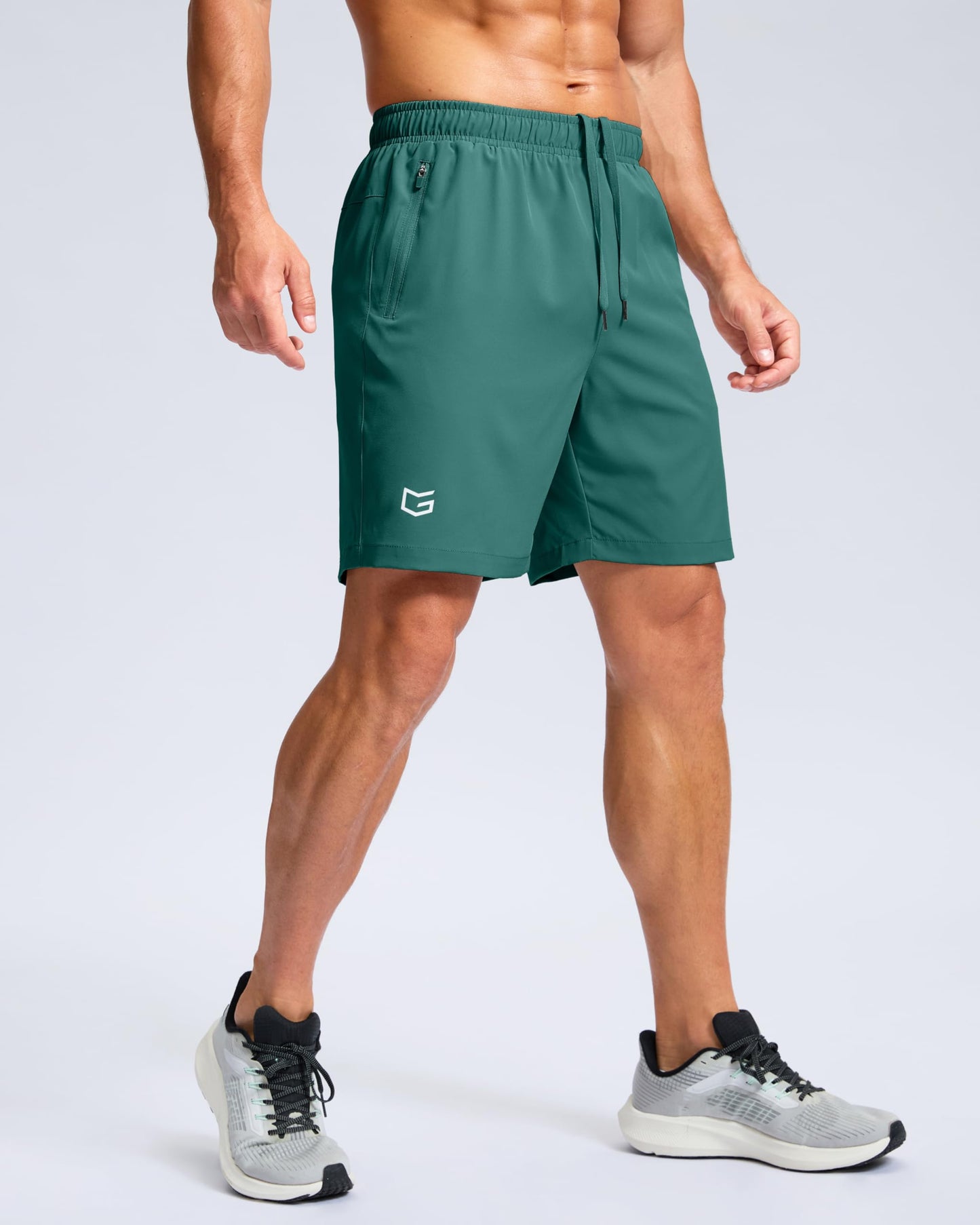 G Gradual Men's Athletic Running Shorts with Zipper Pockets Quick Dry 7"/ 5"/ 9" Workout Gym Shorts for Basketball Hiking(Rainforest Green,7M)