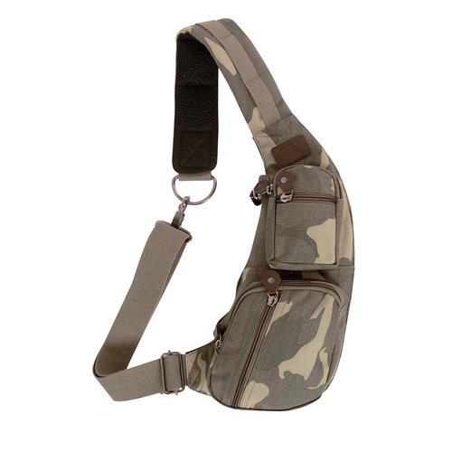 Rothco Vintage Canvas Crossbody Sling Bag – Compact Travel Shoulder Backpack 2L Storage, Woodland Camo