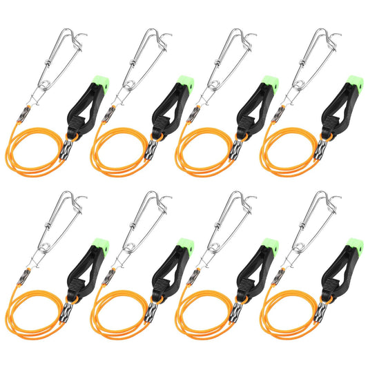 Hollowfly 8 Pcs Fishing Downrigger Release Clips Release Snap Weights Clips with Downrigger Line for Offshore Fishing Planer Board Weight Kite Trolling(Orange,17 Inch,A)