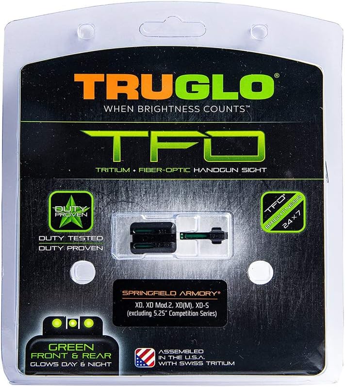 Truglo TFO Tritium & Fiber-Optic Handgun Sight Snag-Resistant Glowing Front & Rear Night Sights, Compatible with Springfield Armory XD Series