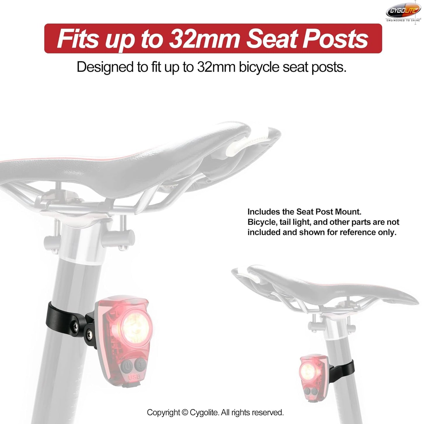 Cygolite Seat Post Mount for Hypershot, Hotshot Pro, and Hotshot Bicycle Tail Light Series with Hard Mounts