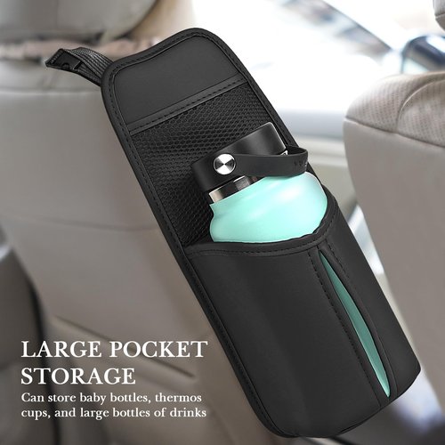 Linkidea Car Seat Side Water Bottle Organizer Compatible with Yeti Rambler Bottle 26oz/36oz, Hydro Flask 32oz/40oz, Vehicle Seat Side Storage Hanging Bag for Large Waterbottle Holder