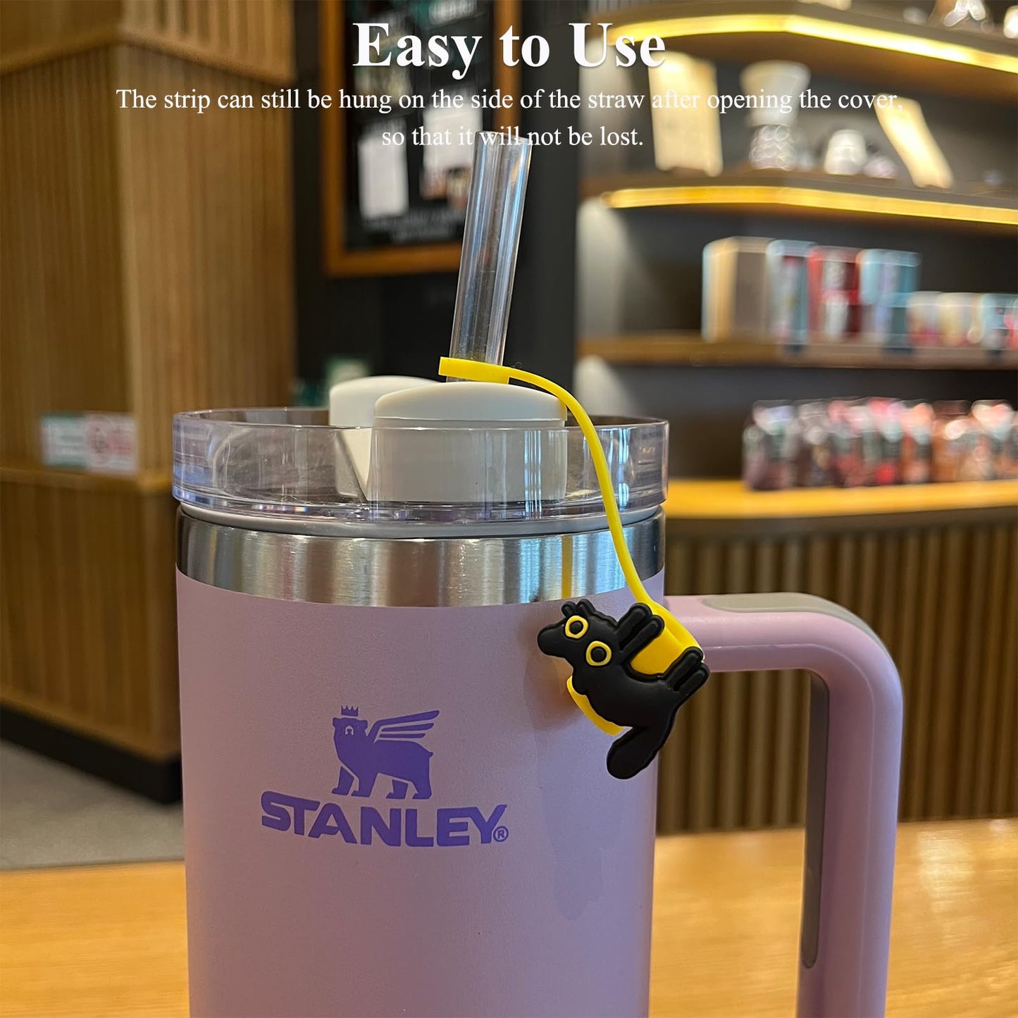 Amreich Cat Straw Cover Cap for Halloween Stanley Cup - 6PCs Cute Black Cat Straw Toppers for 30 40 Oz Tumbler with Handle Silicone Straw Tips Accessories for 10mm Straws