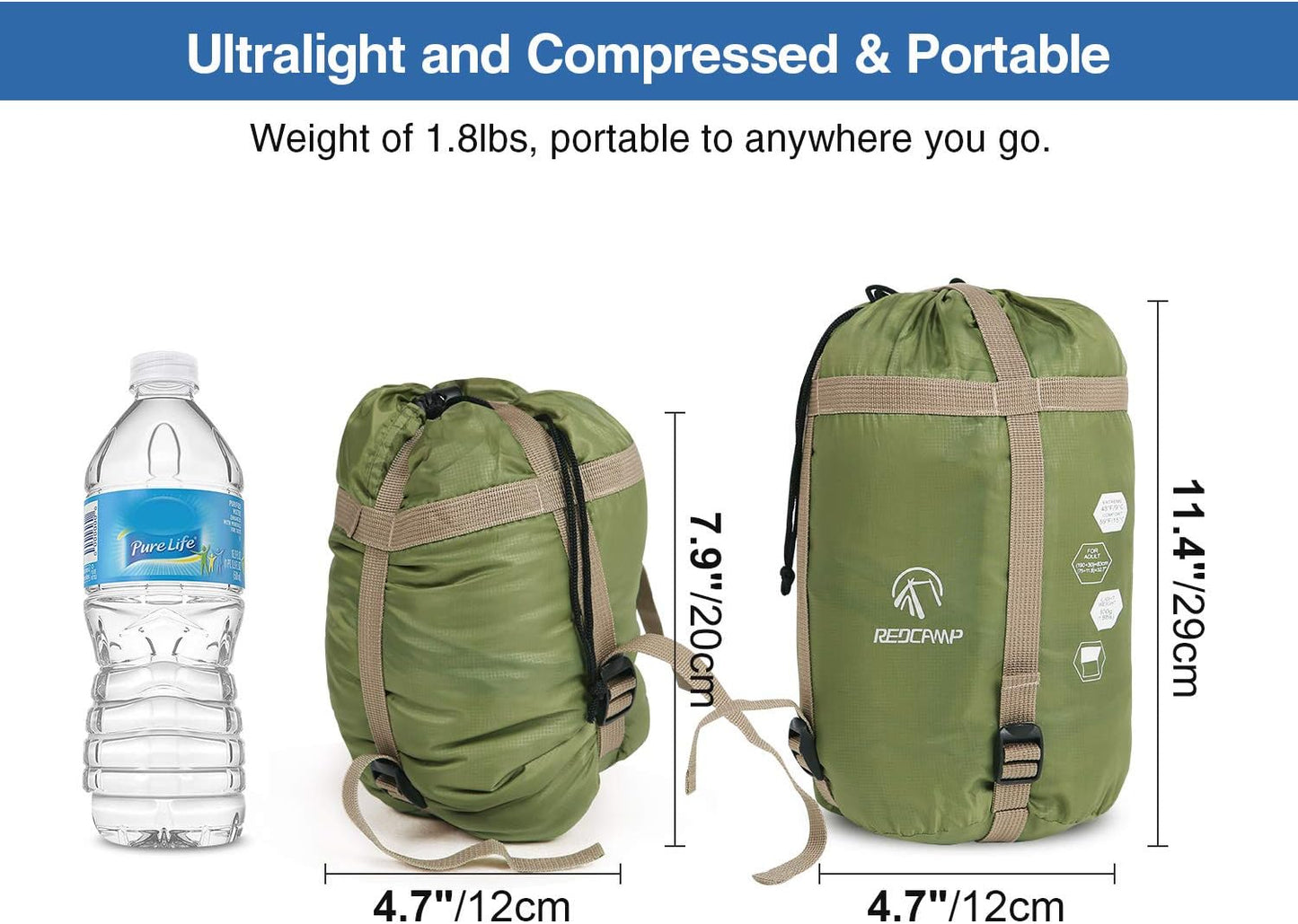 REDCAMP Ultra Lightweight Sleeping Bag for Backpacking, Hiking, Comfort for Adults Warm Weather, with Compression Sack