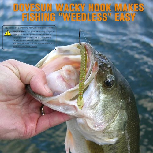 Dovesun 30PCS Weedless Wacky Rig Hooks Worm Fishing Hooks for Bass Fishing Size 2/0 for Ne-ko, No Sinker Rig Wide Gap with Soft Worm Baits