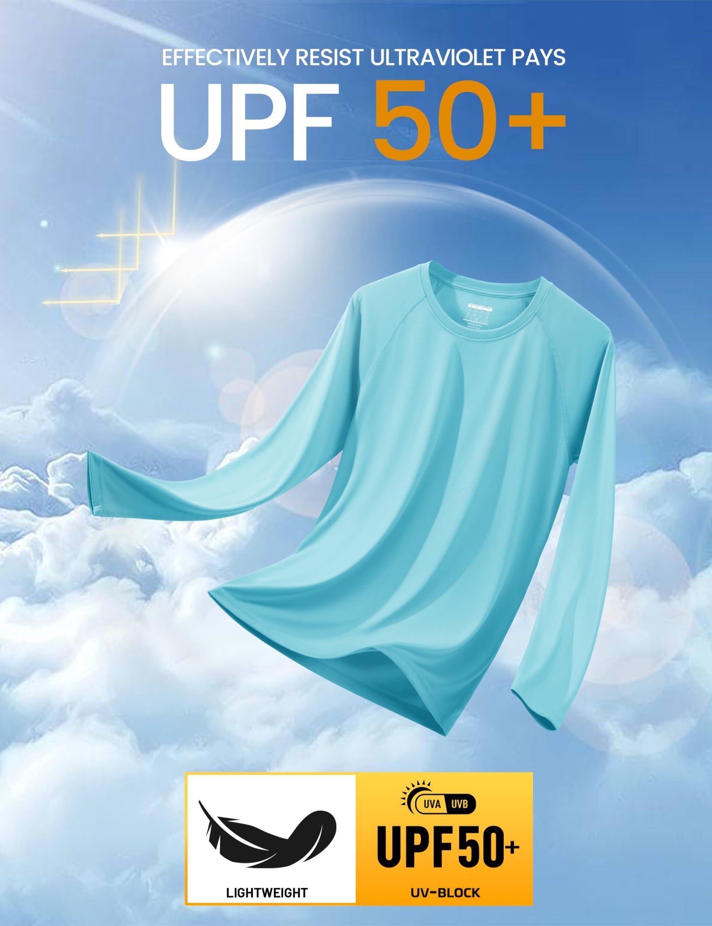 MAGCOMSEN UPF 50 Shirts for Men Sun Protection Long Sleeve Swim Rash Guard Workout Athletic Hiking Quick Dry Shirts Ice Blue