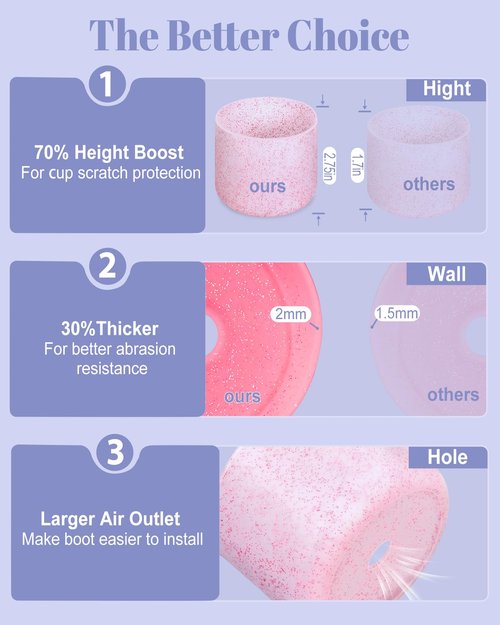 Toykee Silicone Water Bottle Boot 2Pcs for Owala Freesip 24oz - Anti-Slip Protective Bottom Cover Bumper Protector Sleeve Accessories with Lid Cleaning Brush Red Pink Glitter
