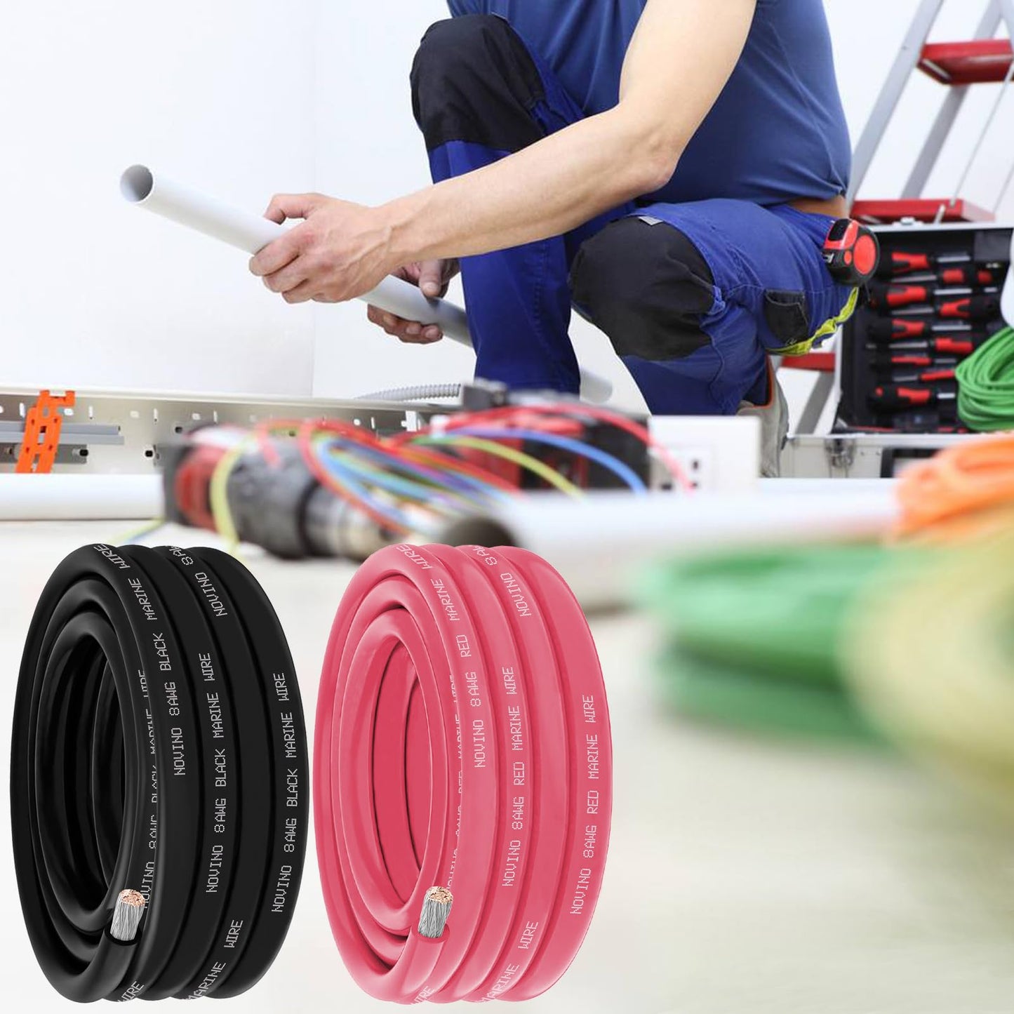 Marine Wire 8 Gauge Marine Grade Wire Include 8 AWG 30FT Red & 30FT Black,8 AWG Tinned Copper Boat Cable for Boat Speaker Automotive Battery Lighting Outdoor RV Camper Trailer