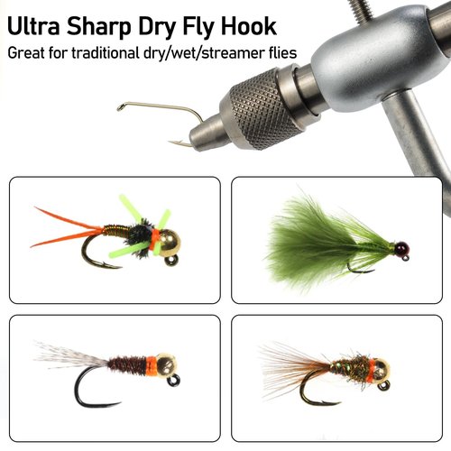 Dr.Fish 100 Pack Dry Fly Hooks Barbless Fishing Hooks Fly Tying Black Nickel High Carbon Steel Fly Tying Accessories Trout Salmon Freshwater-Black #12