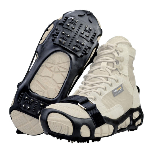Ice Cleats Traction Crampons for Shoes and Boots - Anti-Slip Walking on Snow and Ice - Overshoe Rubber Grippers With 24 Studs - Slip-on Stretch Footwear for Men Women With Straps - Small