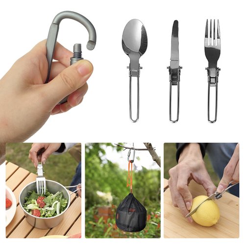 LSOSVSEU 15pcs Camping Cookware, 1.7L Pot, 7inches Pan, 0.8L Kettle Set with Plates Stainless Steel Forks Knives Spoons Camping Cookware Mess Kit for Hiking,Camping,Backpacking,Outdoor Cooking