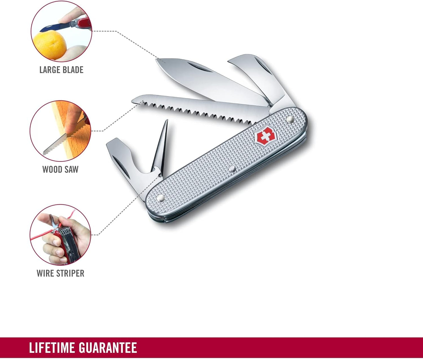 Victorinox Swiss Army 7 Swiss Army Knife, 7 Function Swiss Made Pocket Knife with 2 Blades (Large and Pruning Blade), Wood Saw and Bottle Opener - Silver